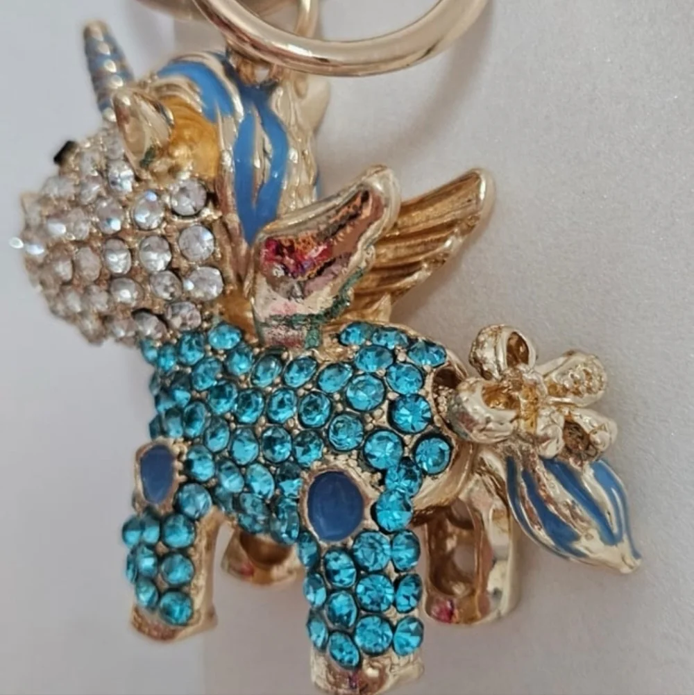 Unbranded Unicorn Keychain Women OS Blue Gold New Crystal Rhinestone Pegasus - Picture 2 of 2